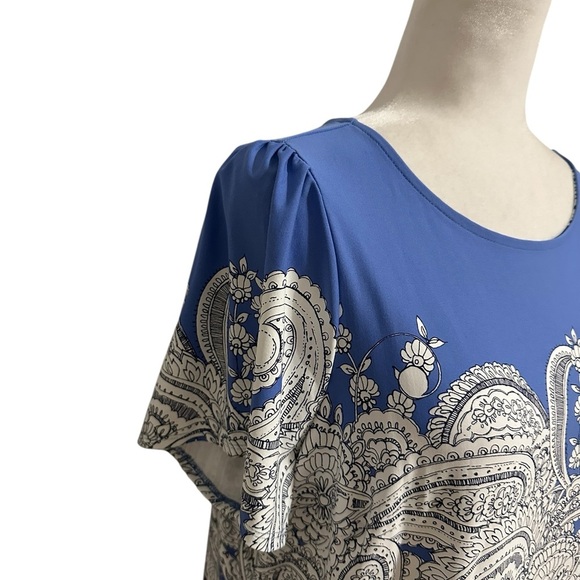 Talbots Effortless Jersey Shift Paisley Blue and White Midi Dress Size 1XP - Picture 8 of 10